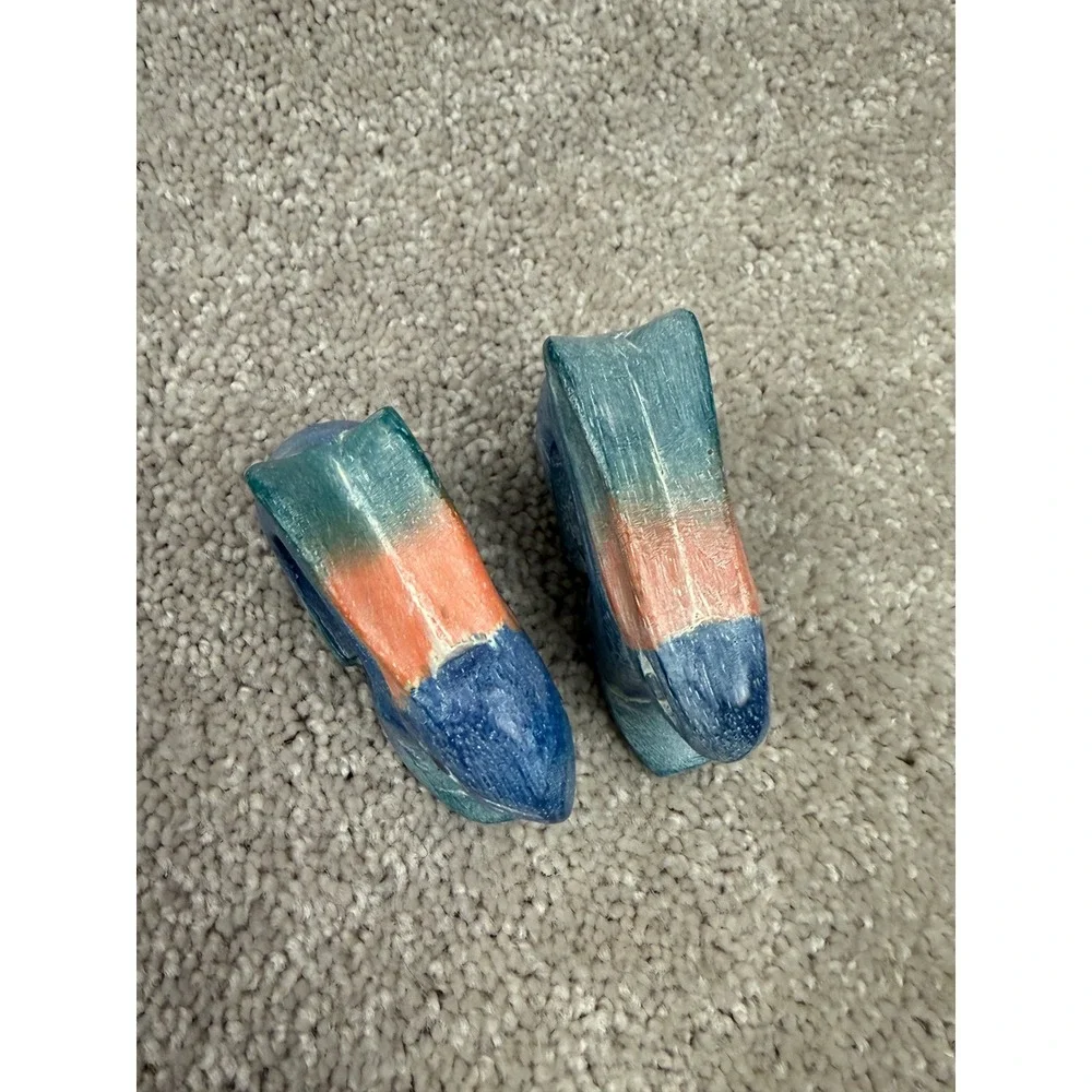 Vintage Hand Carved Rabbit Napkin Rings Set of 2 Blue Teal Coral Bunny